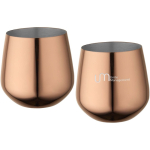 Set of two stainless steel mugs with rose gold finish 540ml pink colour printed logo view 2
