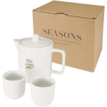 Teapot with two ceramic cups for tea service 600ml white colour pad printing view