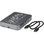Magnetic portable charger in recycled aluminium 10,000 mAh shiny silver colour printed logo view 2