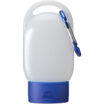 Portable hand gel with carabiner and citrus fragrance 30ml blue colour third front view