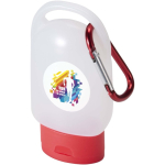 Portable hand gel with carabiner and citrus fragrance 30ml red colour