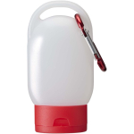 Portable hand gel with carabiner and citrus fragrance 30ml red colour third front view