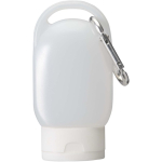 Portable hand gel with carabiner and citrus fragrance 30ml white colour third front view