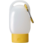 Portable hand gel with carabiner and citrus fragrance 30ml yellow colour third front view