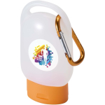 Portable hand gel with carabiner and citrus fragrance 30ml orange colour