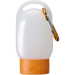 Portable hand gel with carabiner and citrus fragrance 30ml orange colour third front view
