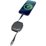 Retractable charging cable with multiple 100W connectors shiny silver colour third view