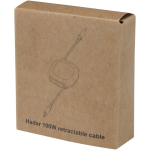 Retractable charging cable with multiple 100W connectors shiny silver colour second view with box