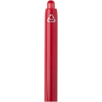 Double-injection recycled plastic ballpoint pen with blue ink red colour close-up view 1