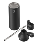 Recycled stainless steel bottle with straw 710ml Ocean Bottle black colour second view