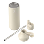 Recycled stainless steel bottle with straw 710ml Ocean Bottle sand colour second view