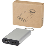Customisable recycled aluminium power bank with keyring 2,000 mAh silver colour