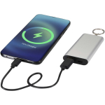 Customisable recycled aluminium power bank with keyring 2,000 mAh silver colour third view