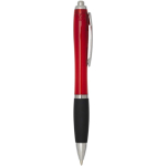 Recycled plastic click pen with soft grip and black ink red colour second side view