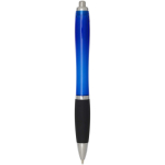 Recycled plastic click pen with soft grip and black ink royal blue colour second rear view