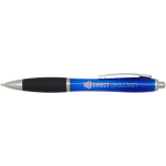 Recycled plastic click pen with soft grip and black ink royal blue colour