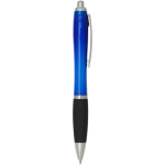 Recycled plastic click pen with soft grip and black ink royal blue colour second side view