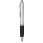 Recycled plastic click ballpoint pen with soft grip, black ink black colour side view