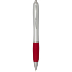 Recycled plastic click ballpoint pen with soft grip, black ink red colour