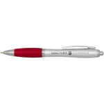Recycled plastic click ballpoint pen with soft grip, black ink red colour