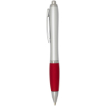 Recycled plastic click ballpoint pen with soft grip, black ink red colour side view