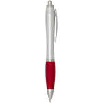 Recycled plastic click ballpoint pen with soft grip, black ink red colour second side view