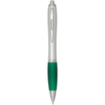 Recycled plastic click ballpoint pen with soft grip, black ink green colour