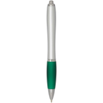 Recycled plastic click ballpoint pen with soft grip, black ink green colour second rear view