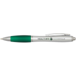 Recycled plastic click ballpoint pen with soft grip, black ink green colour