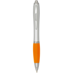 Recycled plastic click ballpoint pen with soft grip, black ink orange colour