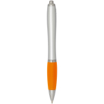 Recycled plastic click ballpoint pen with soft grip, black ink orange colour second rear view