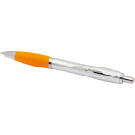 Recycled plastic click ballpoint pen with soft grip, black ink orange colour second view