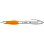 Recycled plastic click ballpoint pen with soft grip, black ink orange colour