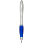 Recycled plastic click ballpoint pen with soft grip, black ink royal blue colour