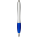 Recycled plastic click ballpoint pen with soft grip, black ink royal blue colour second rear view