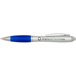 Recycled plastic click ballpoint pen with soft grip, black ink royal blue colour
