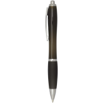 Recycled plastic click pen with grip, black ink black colour side view