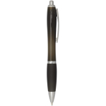 Recycled plastic click pen with grip, black ink black colour second side view