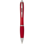 Recycled plastic click pen with grip, black ink red colour