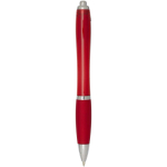 Recycled plastic click pen with grip, black ink red colour second rear view
