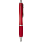 Recycled plastic click pen with grip, black ink red colour second side view