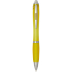 Recycled plastic click pen with grip, black ink yellow colour