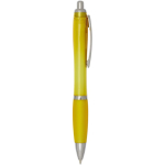 Recycled plastic click pen with grip, black ink yellow colour second side view
