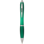 Recycled plastic click pen with grip, black ink green colour
