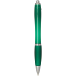 Recycled plastic click pen with grip, black ink green colour second rear view
