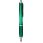 Recycled plastic click pen with grip, black ink green colour second side view