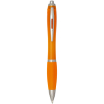 Recycled plastic click pen with grip, black ink orange colour