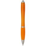 Recycled plastic click pen with grip, black ink orange colour second rear view
