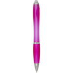 Recycled plastic click pen with grip, black ink pink colour second rear view