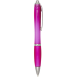 Recycled plastic click pen with grip, black ink pink colour second side view
